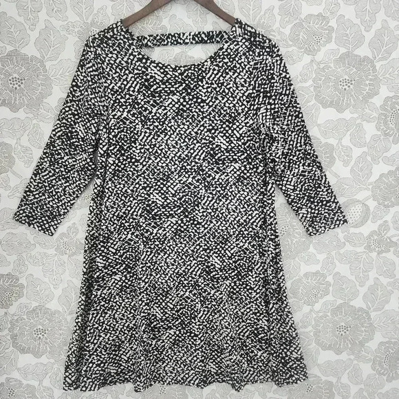 Loft Printed Keyhole 3/4 Sleeve Shift Dress M Unlined 2467 - Picture 1 of 9
